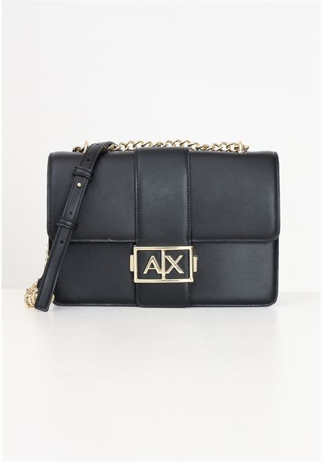 Black women's shoulder bag with metallic AX logo ARMANI EXCHANGE | 9491674F78600020